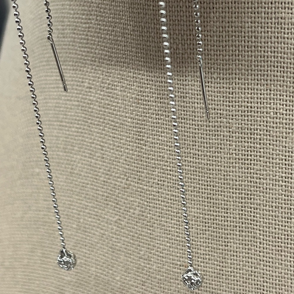 Vintage Platinum-Plated Threader Earrings Lightweight Dangle - Picture 6 of 13